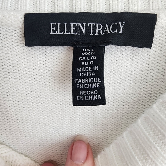 Ellen Tracy White Ivory Cable Knit Mock Neck Sweater Vest L - Picture 6 of 8